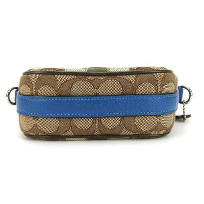 Coach Shoulder Bag 2635 Signature Dempsey Canvas Leather Beige Blue Khaki Camera Pochette