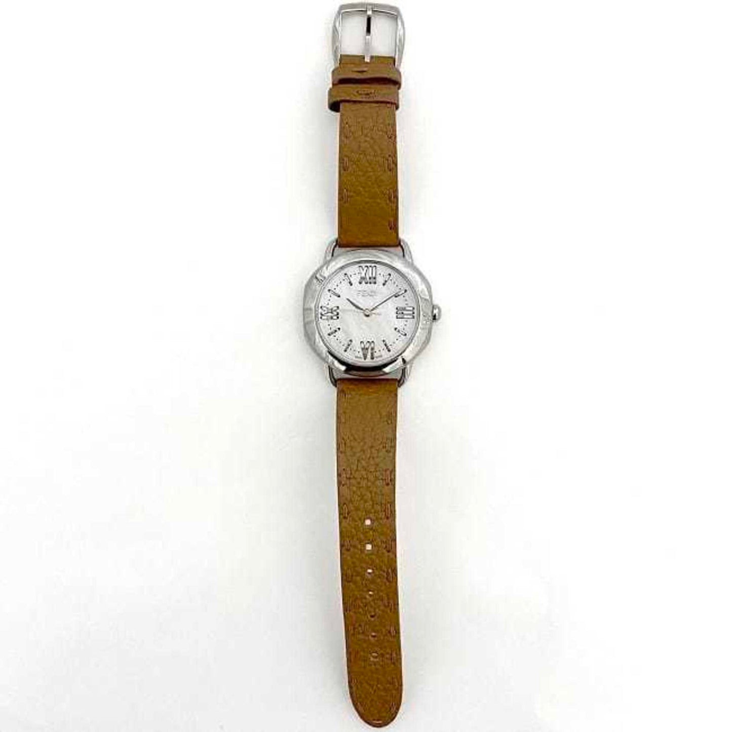 Fendi Watch F-22251 White Shell Brown Silver Selleria 80200M Ss Leather Quartz Fendi Battery