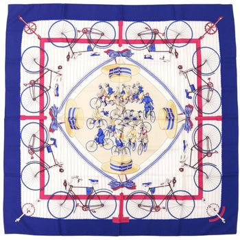 Hermes Herms Carr 90 Les Becanes Bicycle Silk Blue Scarf Muffler 0141