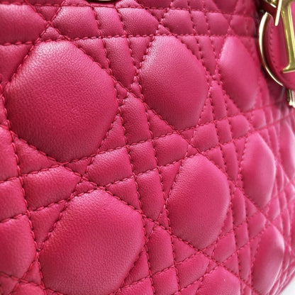 Christian Dior Dior Lady Medium 2Way Shoulder Bag Handbag Leather Pink