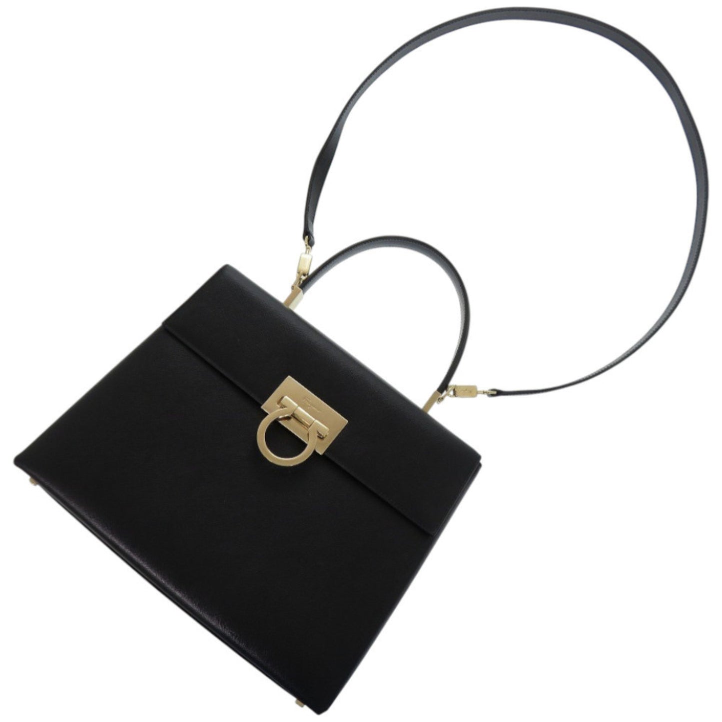 Salvatore Ferragamo Gancini Af-21 0290 Leather Black Handbag 0541