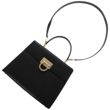 Salvatore Ferragamo Gancini Af-21 0290 Leather Black Handbag 0541