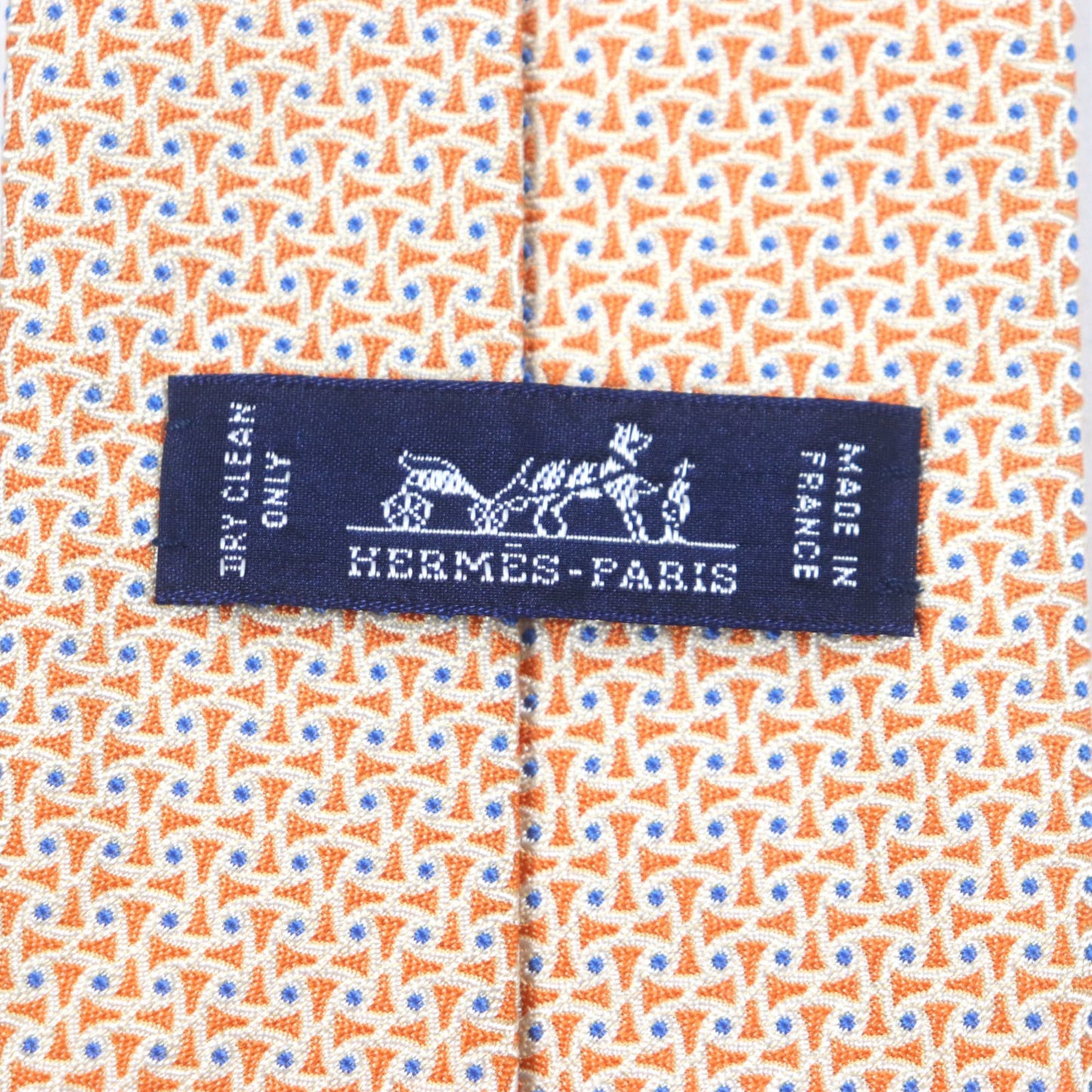Hermes 659082T 100% Silk All-Over Print Tie In Orange And Blue