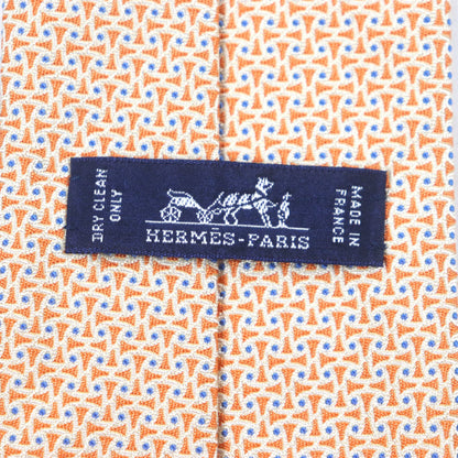 Hermes 659082T 100% Silk All-Over Print Tie In Orange And Blue