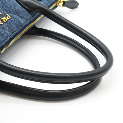 Prada Prada Corsaire Handbag Shoulder Bag Embroidery Quilted Denim Leather Bleu Blue Purchased At