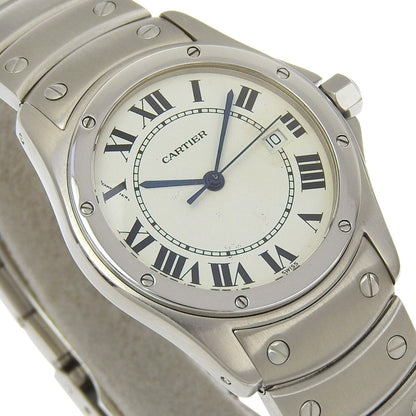 Cartier Santo Cougar Mm Watch W20027K1 Stainless Steel Quartz Analog Display White Dial