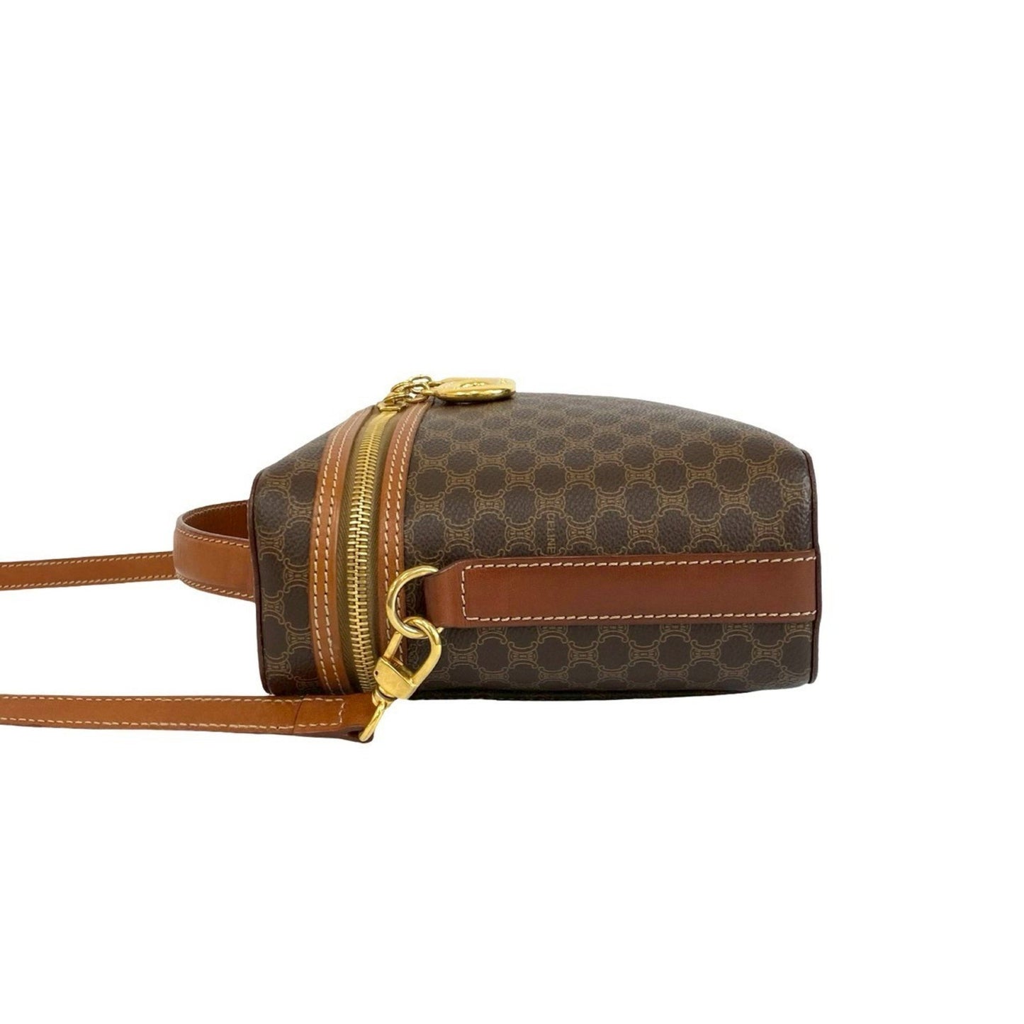 Celine Macadam Blason Triomphe Pattern Circle Logo Leather 2-Way Handbag/Shoulder Bag Brown 56170