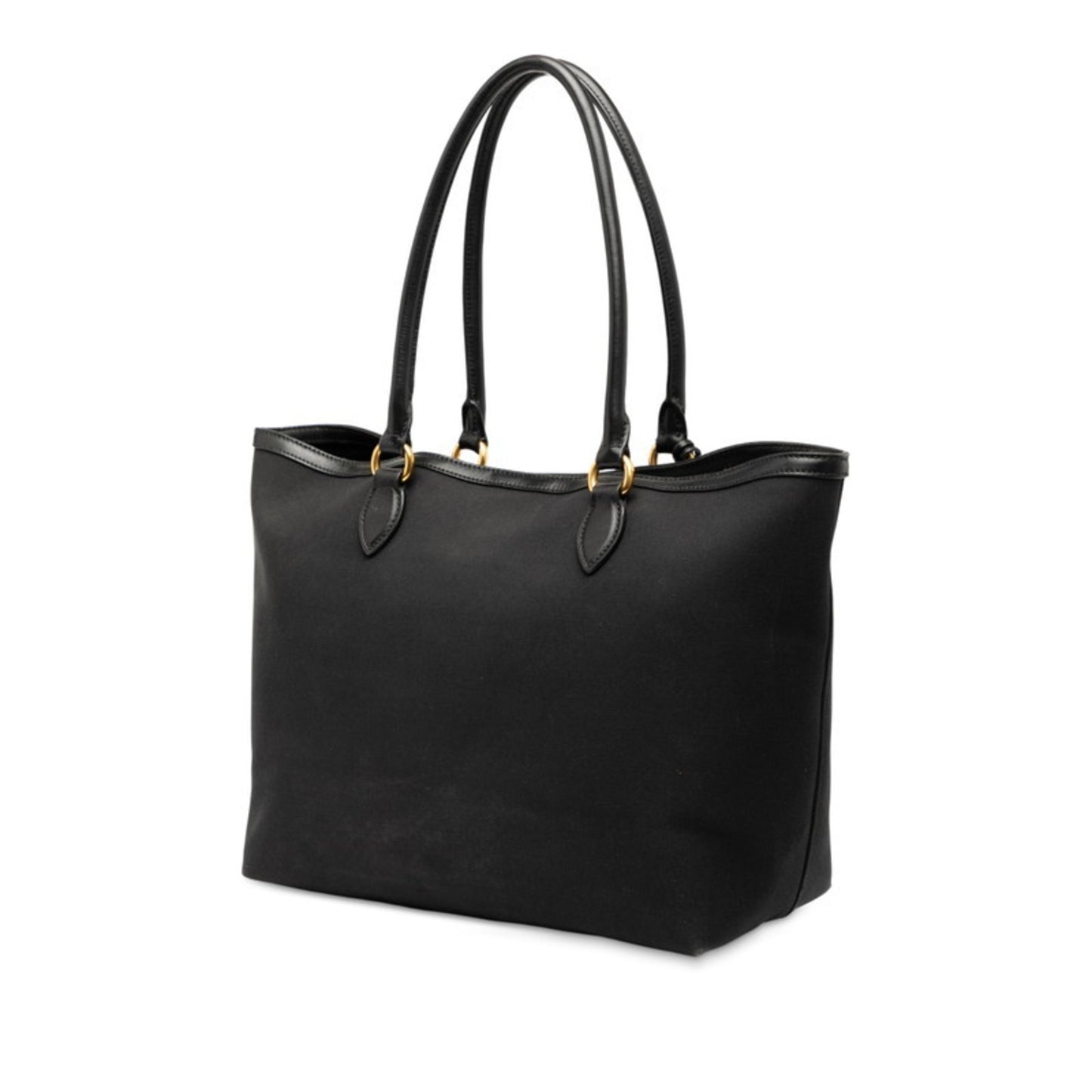 Prada Triangle Logo Plate Tote Bag Shoulder 1Bg158 Black Canvas Leather