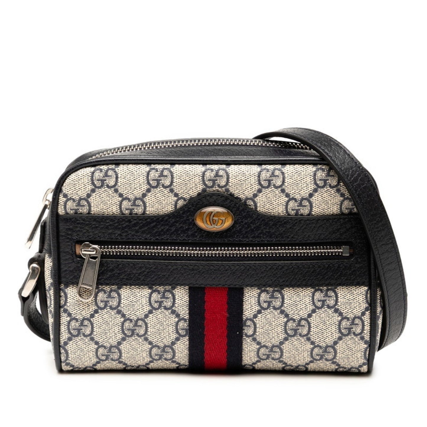 Gucci Gg Supreme Ophidia Shoulder Bag 517350 Navy Beige Leather