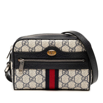 Gucci Gg Supreme Ophidia Shoulder Bag 517350 Navy Beige Leather