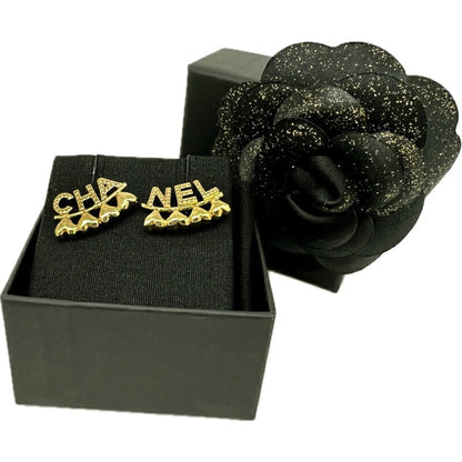 Chanel Chanel Earrings Gold Gp Heart Rhinestone B23P Accessories Ear Piercings -