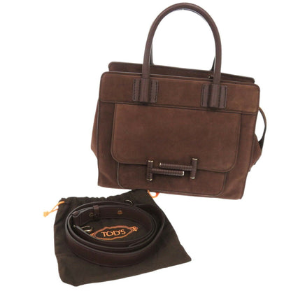 Tod'S Double T Suede Leather Brown Handbag Shoulder Bag 1307Tod'S