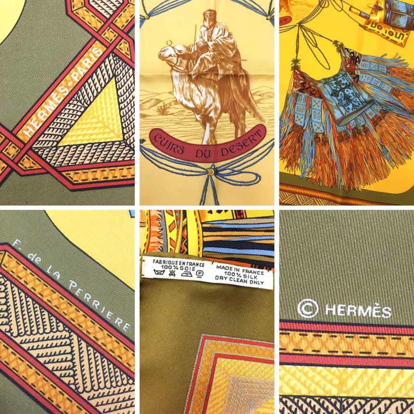 Hermes Hermes Carre 90 Scarf Muffler Cuirs De Desert Desert Leather Nomad Tuareg Tribe Yellow 100%