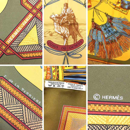 Hermes Hermes Carre 90 Scarf Muffler Cuirs De Desert Desert Leather Nomad Tuareg Tribe Yellow 100%