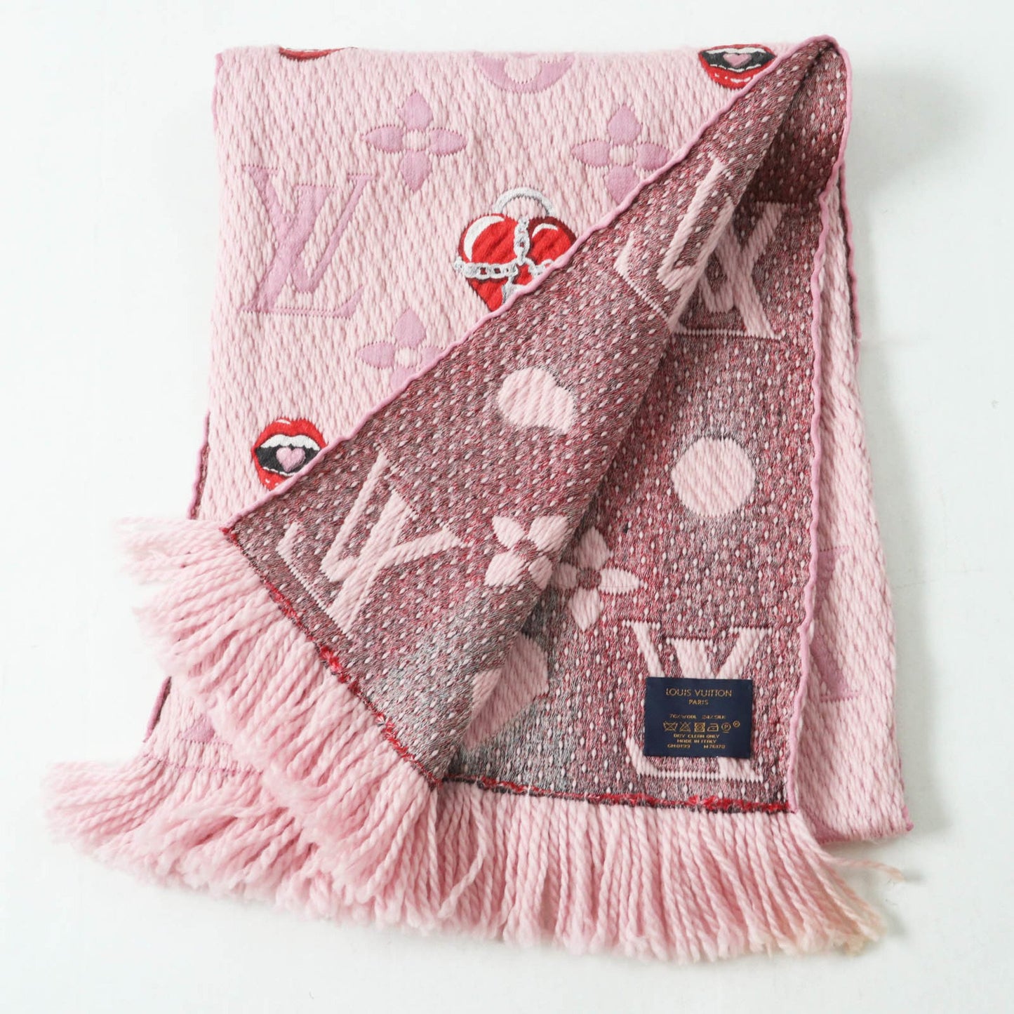 Louis Vuitton M76178 Echarpe Logomania Ala Folie Wool And Silk Rose Ballerine Lucky Monogram Scarf