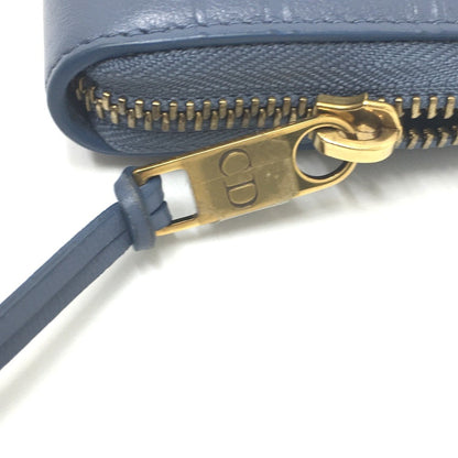 Christian Dior Dior Striped Wallet Round Zipper Coin Case Leather