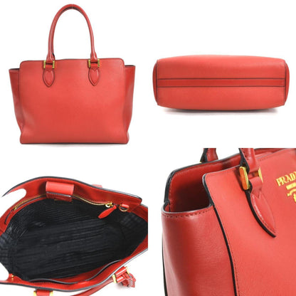 Prada Handbag Shoulder Bag Leather Red Gold