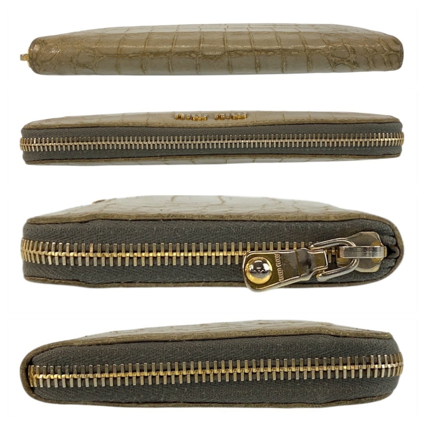 Miumiu Miu Embossed Gray Leather Long Wallet