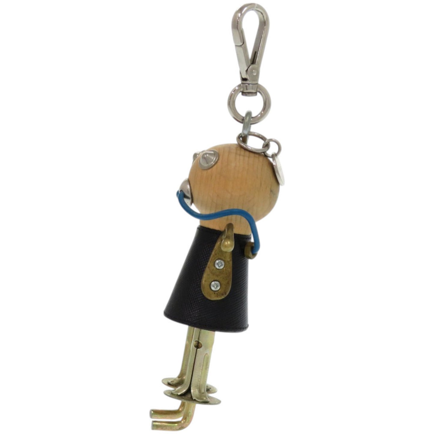 Prada Robot Leather Wood Metal Black Keychain 1707 Prada