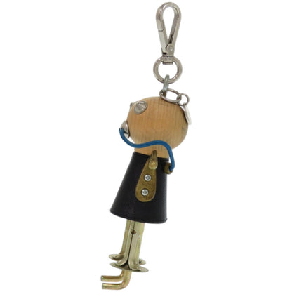 Prada Robot Leather Wood Metal Black Keychain 1707 Prada