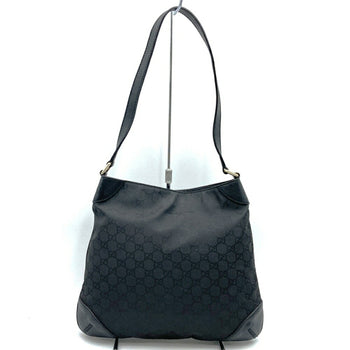 Gucci 257296 Shoulder Bag Gg Nylon Leather Black