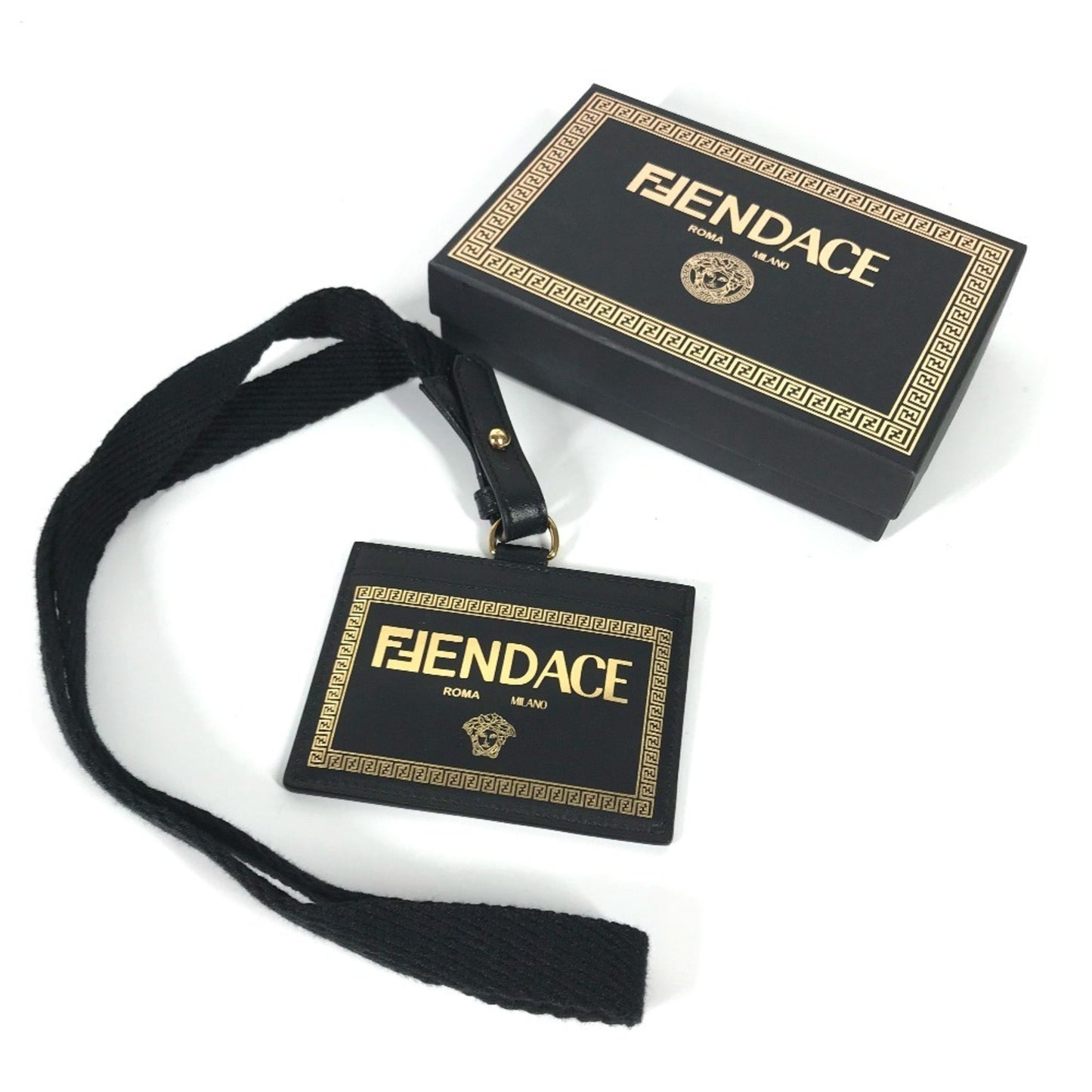 Versace X Fendi Collaboration Fendace Medusa Id Holder With Neck Strap