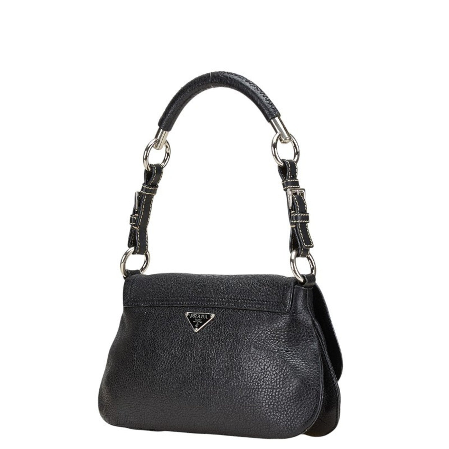Prada Triangle Logo Plate One-Shoulder Bag Black Leather
