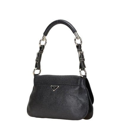 Prada Triangle Logo Plate One-Shoulder Bag Black Leather