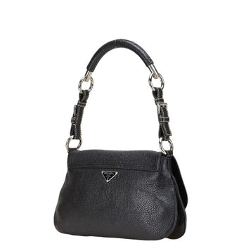 Prada Triangle Logo Plate One-Shoulder Bag Black Leather