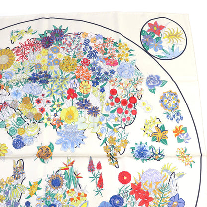 Hermes Carr 90 Plani Fleur 100% Silk Scarf