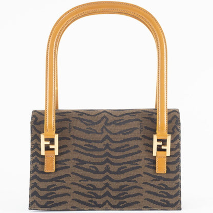 Fendi Zebra Handbag 26346 Canvas/Leather Brown
