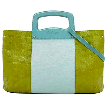 Salvatore Ferragamo 2Way Bag Ec-21453 Light Blue Green Gancini Ez-21 5369 Handbag Leather Bicolor