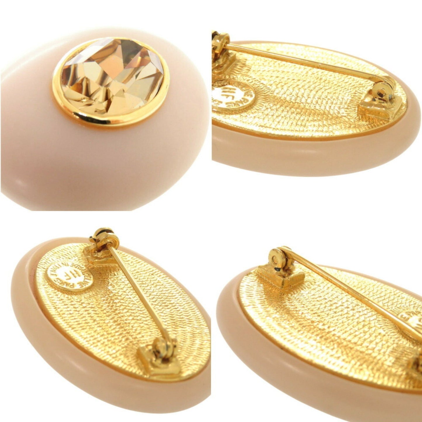 Celine Metal Crystal Pink Beige Brooch 0227Celine