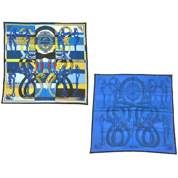 Hermes Carre 90 Double Face Scarf Muffler Della Cavalleria 100% Silk Blue Aq9862