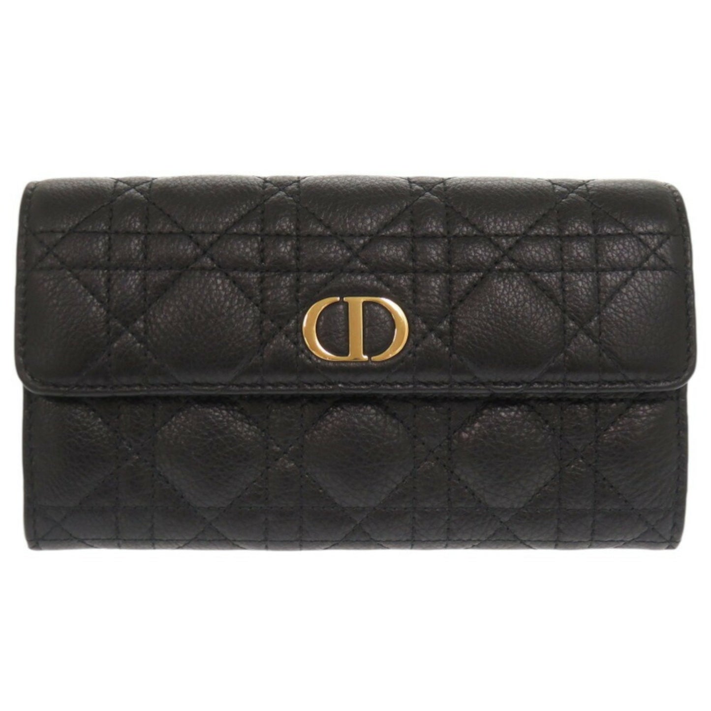 Like New Christian Dior Caro Orchid Cannage Calfskin Black Long Wallet 0068