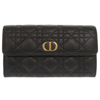 Like New Christian Dior Caro Orchid Cannage Calfskin Black Long Wallet 0068