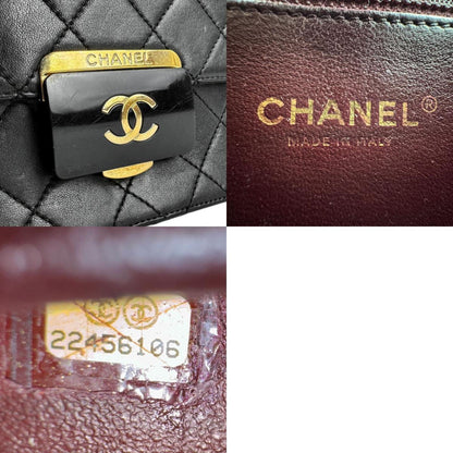 Chanel Shoulder Bag Leather Black Gold