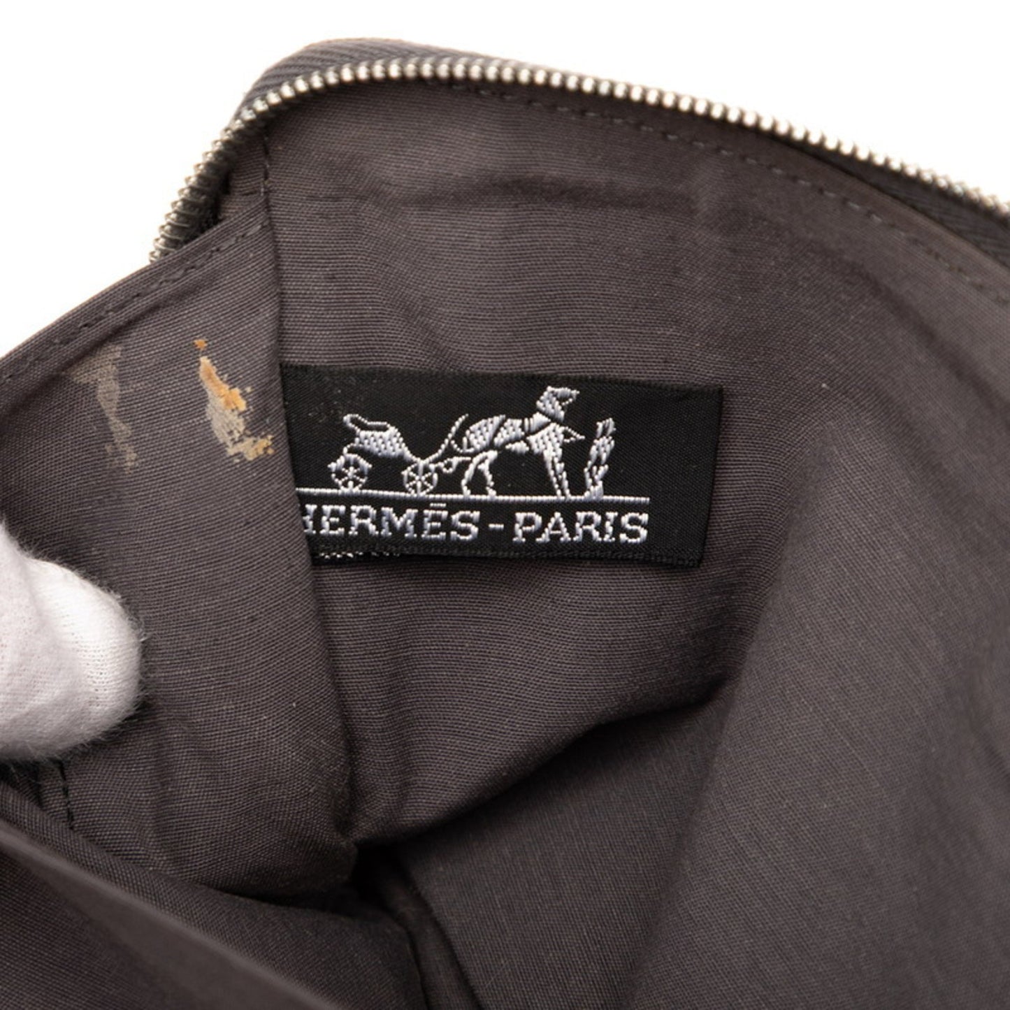 Herms Foulet Multi Purse Gm Round Zip Long Wallet Gray Black Canvas