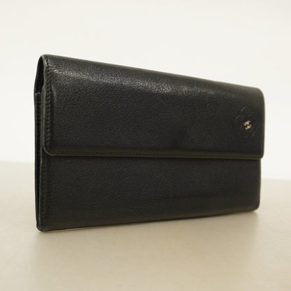 Chanel Camellia Leather Long Wallet Black