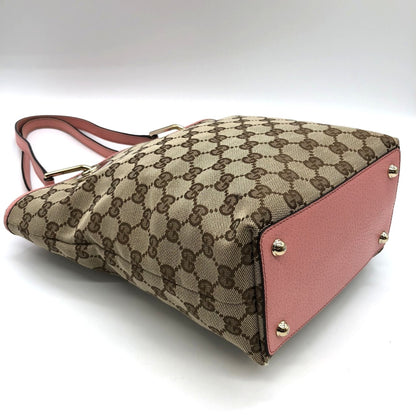 Gucci 120840 Tote Bag Beige Pink Gg Canvas Leather