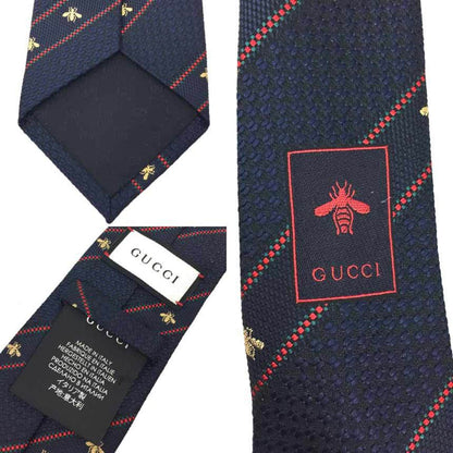 Gucci Gucci Tie Bee Stripe Silk Navy