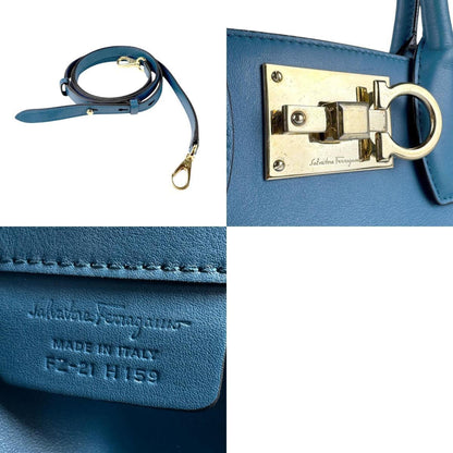 Salvatore Ferragamo Handbag/Shoulder Bag In Gancini Leather Blue And Gold