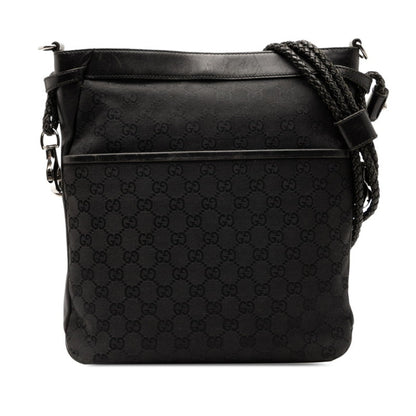Gucci Gg Canvas Shoulder Bag 109097 Black Leather