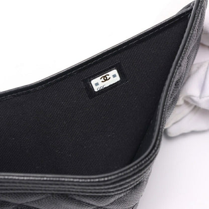 Chanel Boy Chanel Tri-Fold Wallet Compact A80743 Caviar Skin Black S-157867