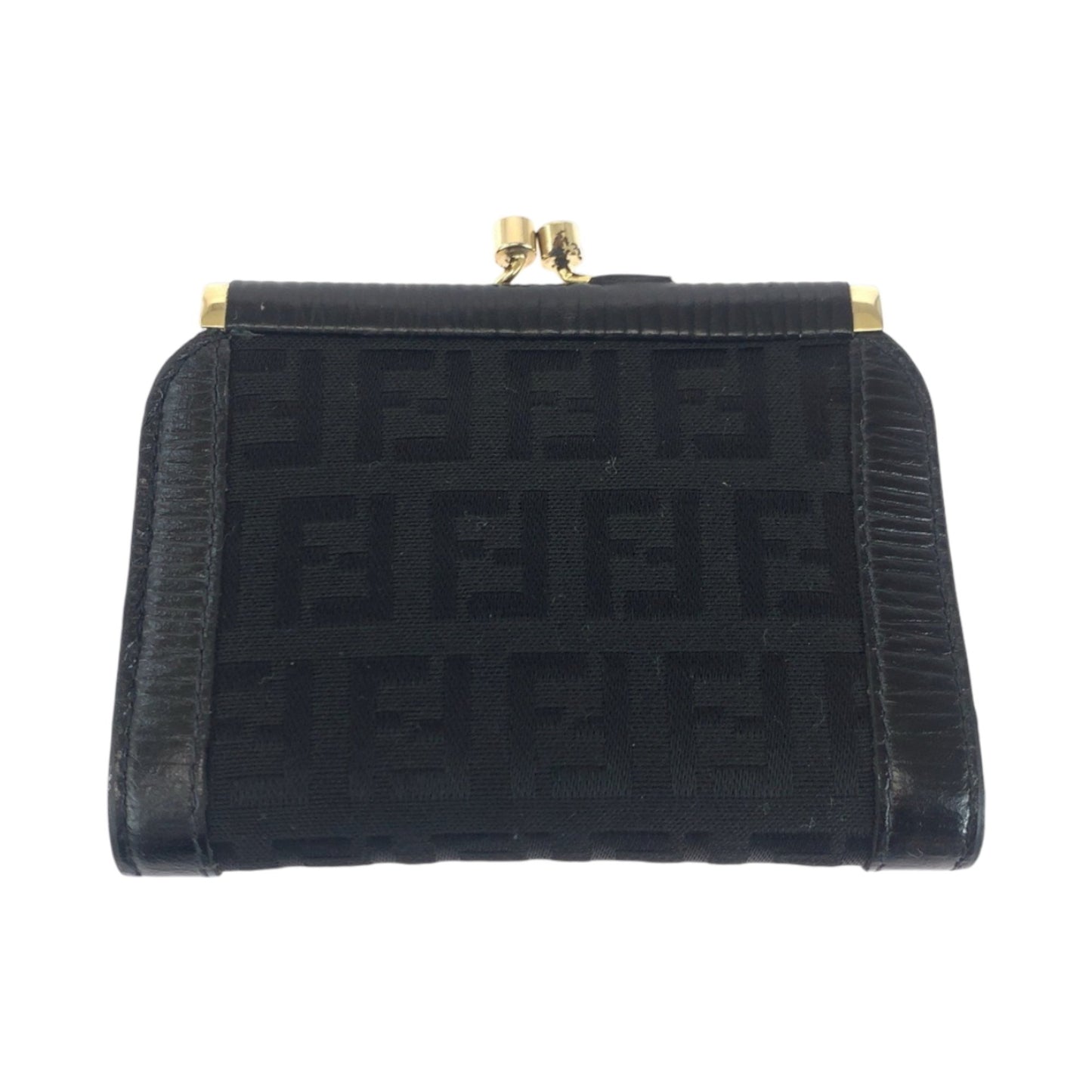 Fendi Vintage Zucca Black Gold Hardware Canvas Wallet/Coin Case Compact Wallet