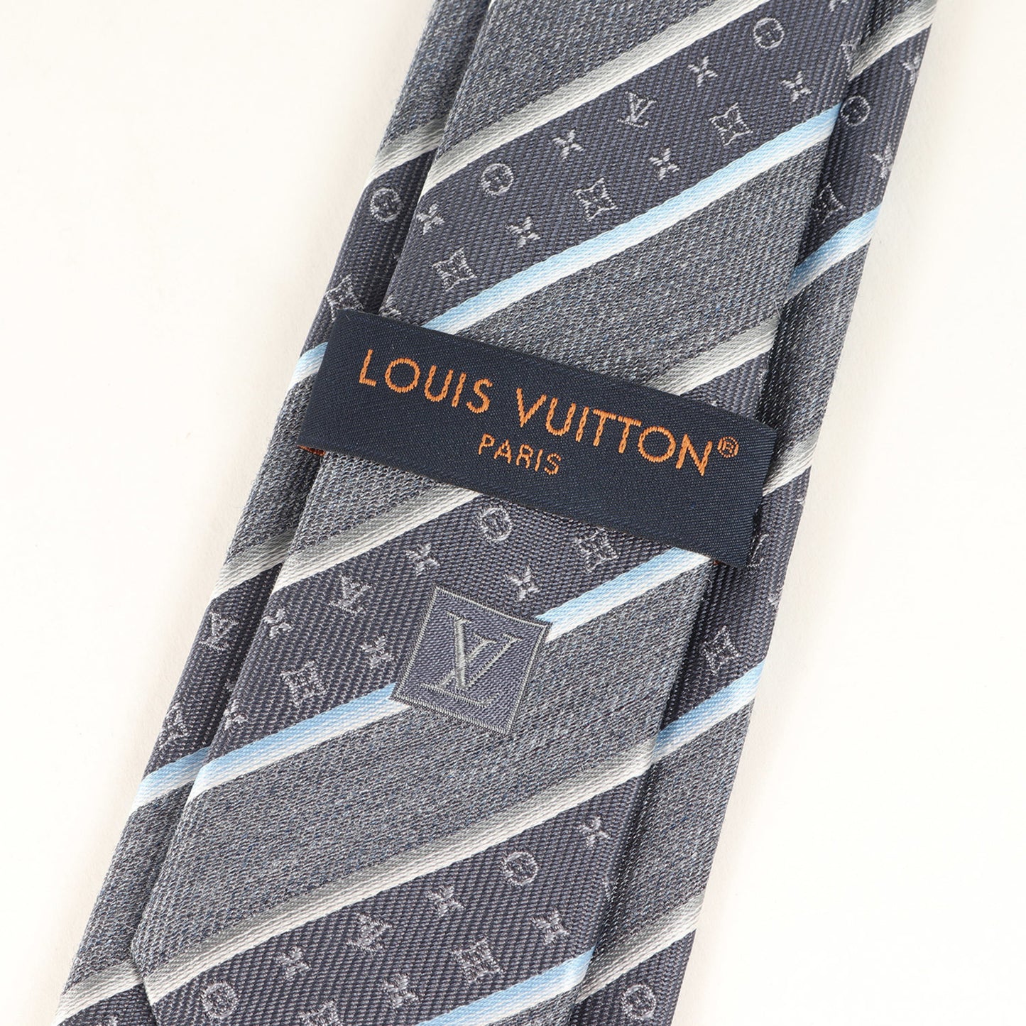 Louis Vuitton Regimental Monogram Silk Cravate Tie M79911 Gray 148Cm X 7Cm