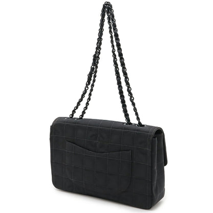 Chanel New Travel Line Chain Shoulder Bag Nylon Jacquard Leather Black A15285