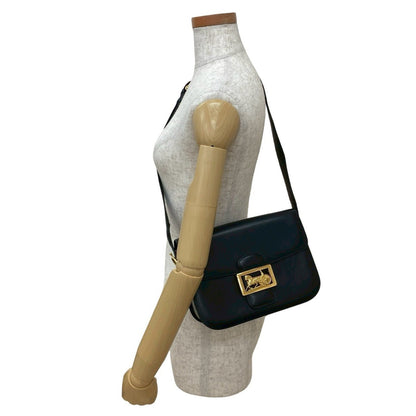 Celine Vintage Logo Horse-Drawn Carriage Hardware Calf Leather Shoulder Bag/Pochette/Sacoche Black