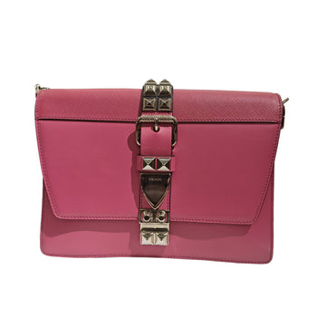 Prada Elektra 1Bd120 Electra Bag Studded Shoulder Crossbody Calf Leather Saffiano Pink Black