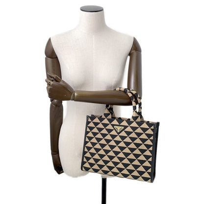 Prada Symbol Embroidered Fabric Small Handbag In Saffiano 1Ba354